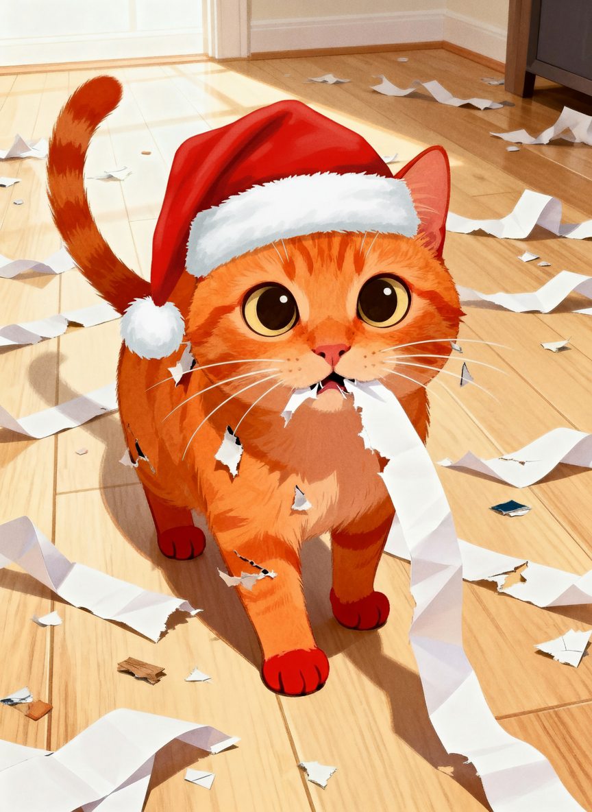 Illustrated style with Santa hat